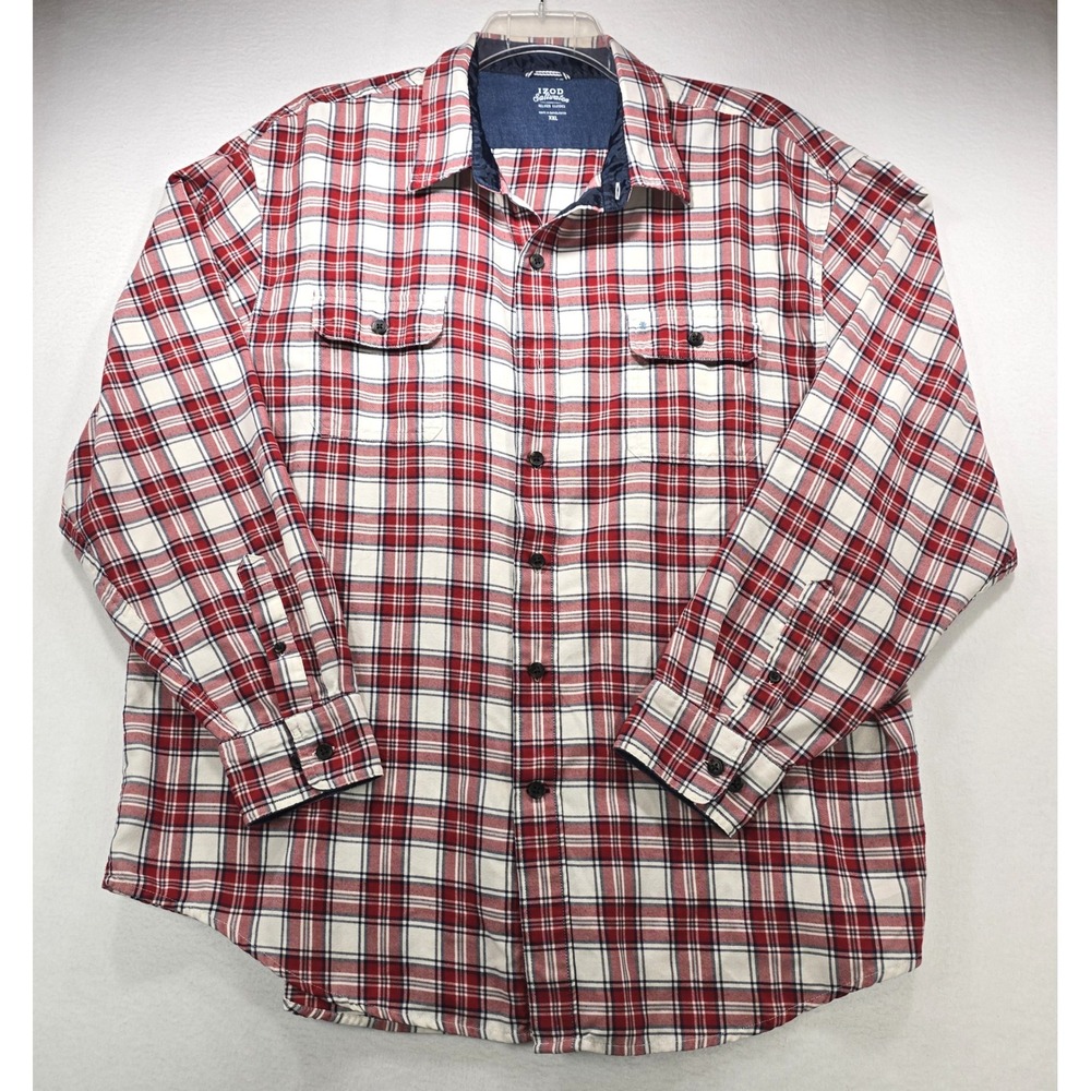 IZOD Saltwater Relaxed Classics Mens XXL Red White Plaid Button Down Shirt